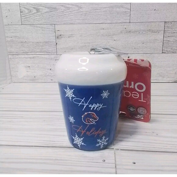 Boise State Broncos ceramic to go coffee cup Christmas team ornament NEW - Picture 1 of 4